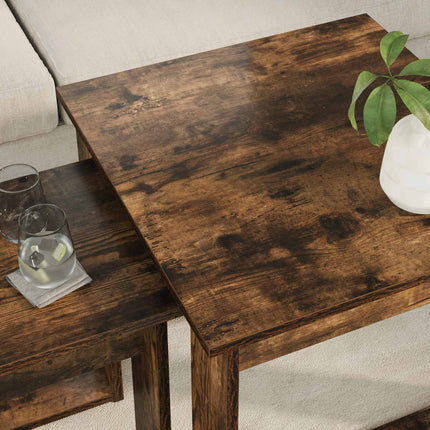 Kaffebordsset 2 pcs Rökt ek Konstruerat trä
