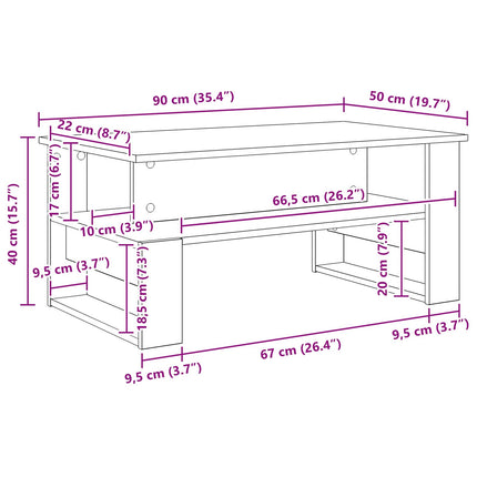 Kaffeebord Sonoma-ek 90 x 50 x 40 cm Konstruerat trä