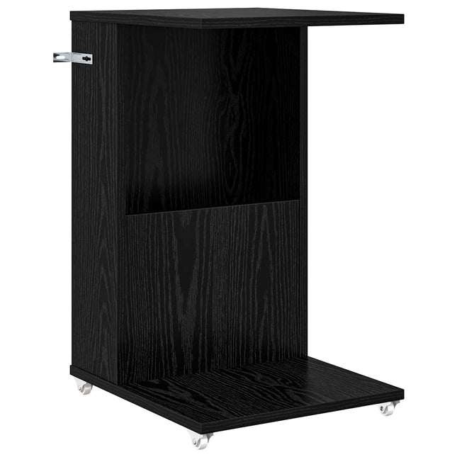 Sidobord med hjul Svart Ek 40 x 35 x 60 cm Konstruerat trä