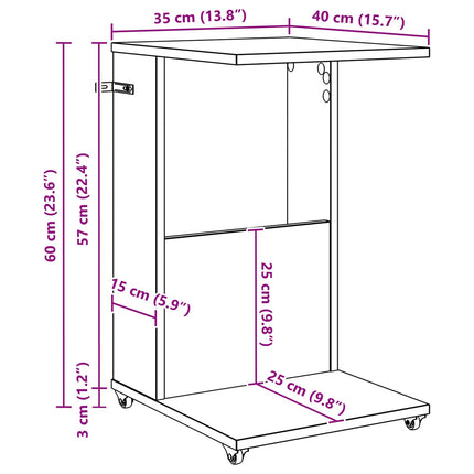 Sidobord med hjul Svart Ek 40 x 35 x 60 cm Konstruerat trä