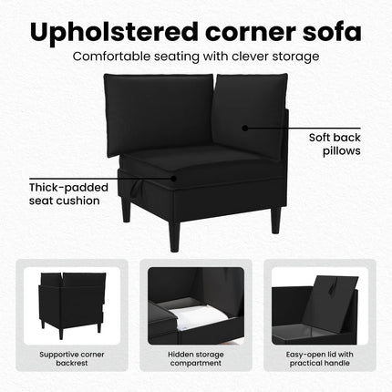Hörnssoffa med Förvaring Svart Sammet