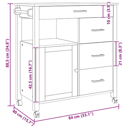 Köksvagn MONZA Svart 84 x 40 x 88,5 cm Massiv furu