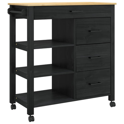 Köksvagn MONZA Svart 84 x 40 x 88,5 cm Massiv furu