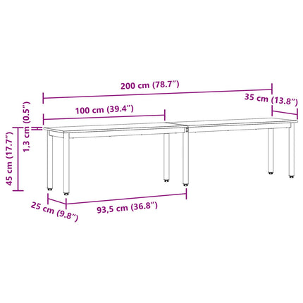 bänk Naturfärg 200 x 35 x 45 cm Massiv furu