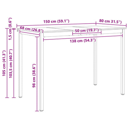 Barbord Vit 150 x 80 x 105 cm Massiv furu