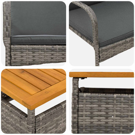 Trädgårds Bistro Set med kudde 3 pcs Grå konstrotting