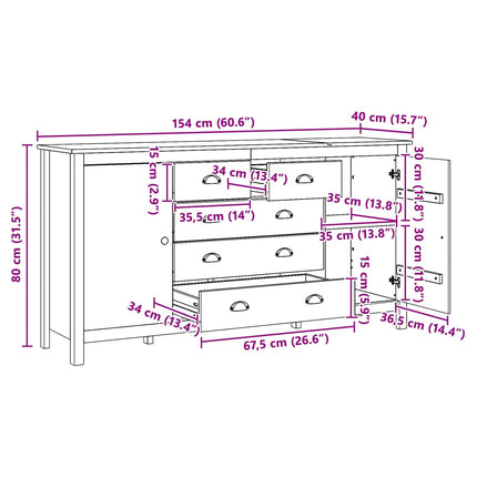 Sideboard HILL Honung brun 154 x 40 x 80 cm Massivt furu