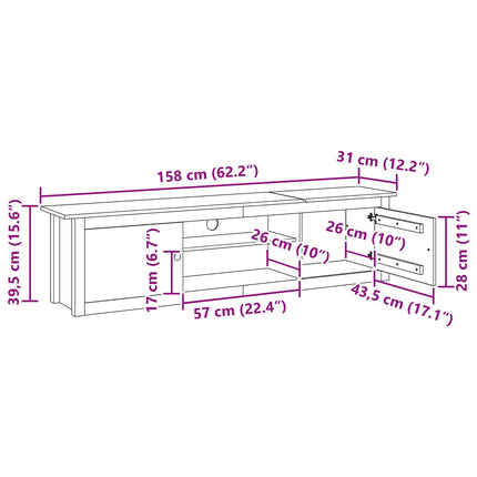 TV-ställ HILL Honung brun 158 x 40 x 39.5 cm Massivt furu