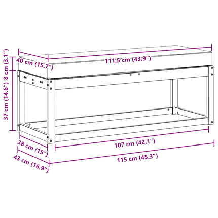 Utomhuspall med kudde Vit 115 x 43 x 45 cm Massivt Akaciaträ