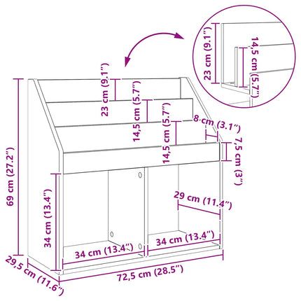 Barnbokhylla Gammalt trä 72,5 x 29,5 x 69 cm Konstruerat trä