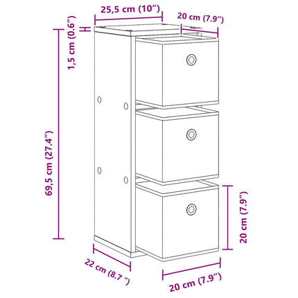 Sideboard med låda Gammalt trä 25,5 x 22 x 69,5 cm