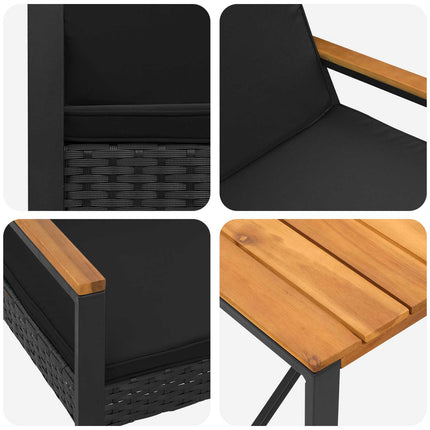 Utemöbelset med kudde 4 pcs Svart konstrotting