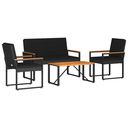 Utemöbelset med kudde 4 pcs Svart konstrotting