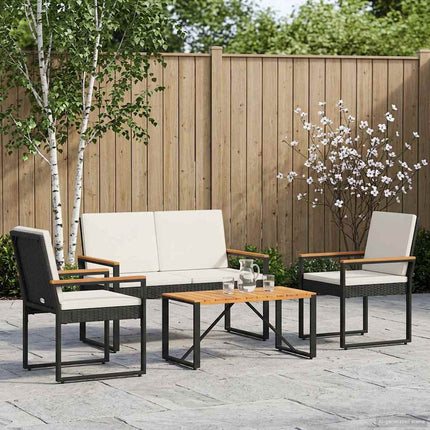 Utemöbelset med kudde 4 pcs Svart och krämvit konstrotting