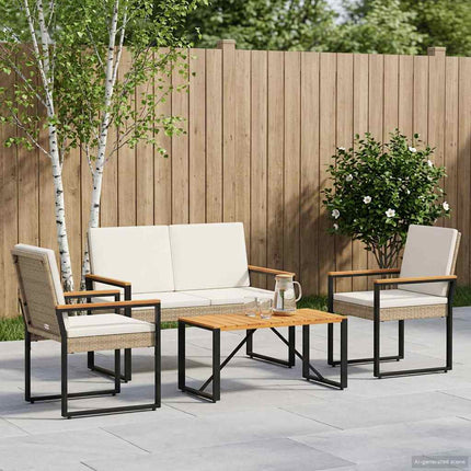Utemöbelset med kudde 4 pcs Beige och krämvit konstrotting
