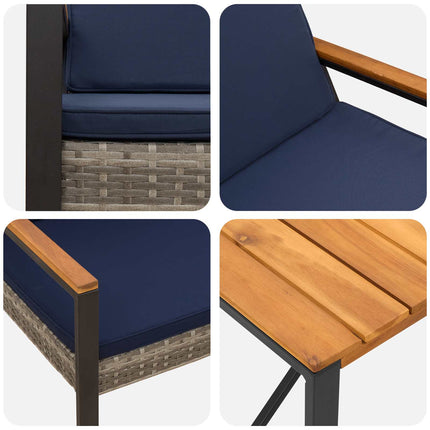 Utemöbelset med kudde 4 pcs Grå och Marinblå konstrotting
