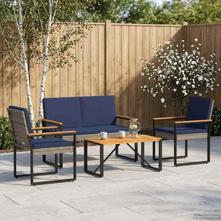 Utemöbelset med kudde 4 pcs Grå och Marinblå konstrotting