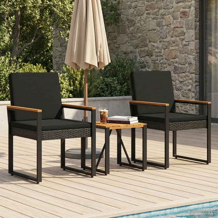 Utemöbelset med kudde 3 pcs Svart konstrotting
