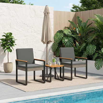 Utemöbelset med kudde 3 pcs Grå och mörkgrå konstrotting