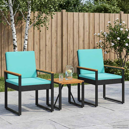 Utemöbelset med kudde 3 pcs Svart och turkos konstrotting