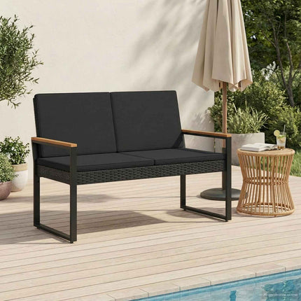 Utomhusbänk med kudde Svart 107 x 61 x 80 cm konstrotting