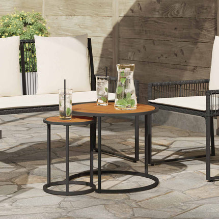 Kaffebordsset 2 st Naturlig och svart 55 x 55 x 45 cm