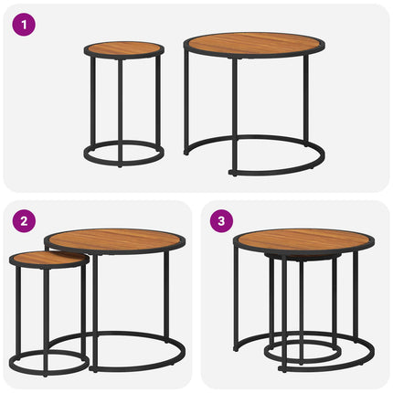 Kaffebordsset 2 st Naturlig och svart 55 x 55 x 45 cm
