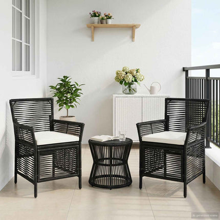 Utomhusstol med kudde 2 pcs Svart och kräm konstrotting