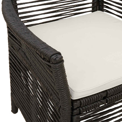 Utomhusstol med kudde 4 pcs Svart och kräm konstrotting
