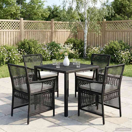 Utomhusstol med kudde 4 pcs Svart och kräm konstrotting