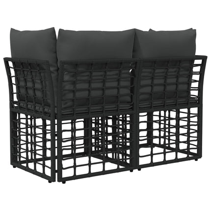 Ute-Loveseat med kudde 2 pcs Svart och Mörkgrå konstrotting