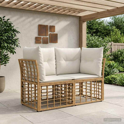Ute-Loveseat med kudde 2 pcs Naturlig och Creamvit konstrotting