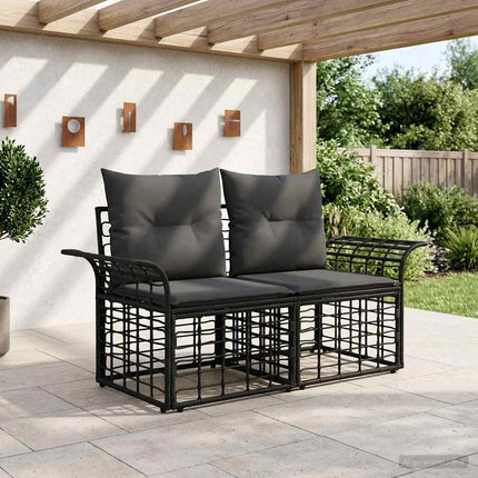Ute-Loveseat med kudde 2 pcs Svart och Mörkgrå konstrotting
