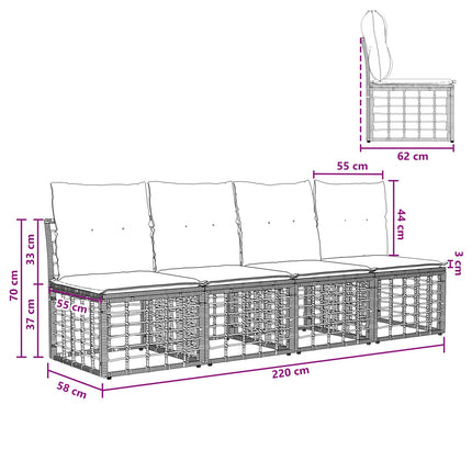 4-sits trädgårdsoffa utan armar 4 pcs 4-Antal sittplatser Svart