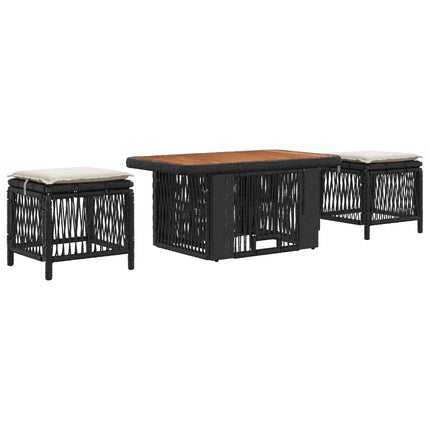 Trädgårdsmöbelset med kudde 3 pcs Svart och kräm konstrotting