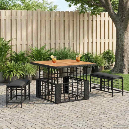 Trädgårdsmöbelset 3 pcs Svart och Grå Poly Rattan och Akaciaträ