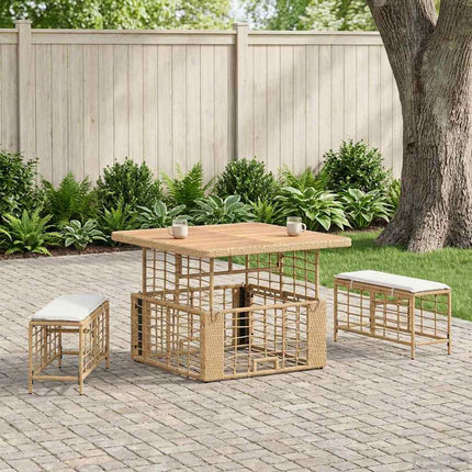 Trädgårdsmöbelset 3 pcs Natur och Vit Poly Rattan och Akaciaträ