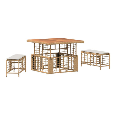 Trädgårdsmöbelset 3 pcs Natur och Vit Poly Rattan och Akaciaträ