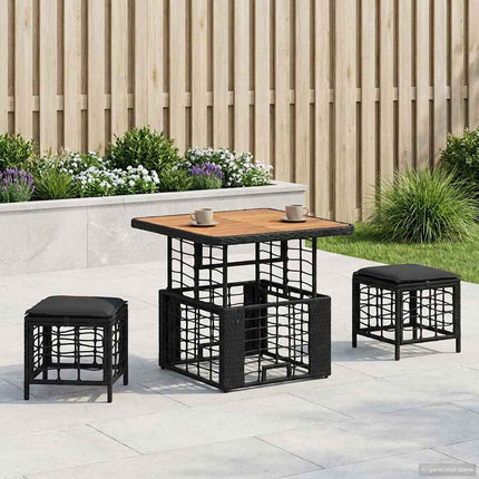 Trädgårdsmöbelset 3 pcs Svart och Grå Poly Rattan och Akaciaträ