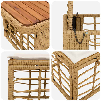 Trädgårdsmöbelset 3 pcs Natur och Vit Poly Rattan och Akaciaträ