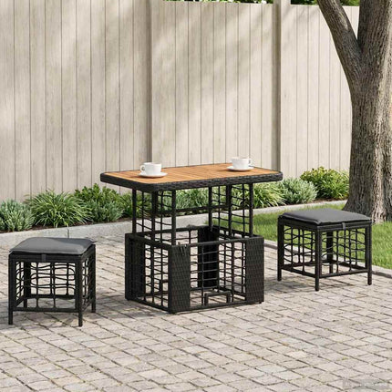Trädgårdsmöbelset 3 pcs Svart och Grå Poly Rattan och Akaciaträ
