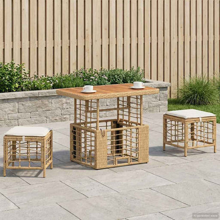 Trädgårdsmöbelset 3 st Natur och Vit Poly Rattan och Akaciaträ