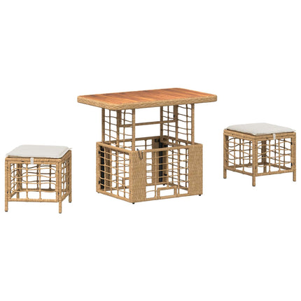 Trädgårdsmöbelset 3 st Natur och Vit Poly Rattan och Akaciaträ