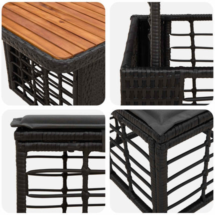 Trädgårdsmöbelset 4 pcs Svart och Grå Poly Rattan och Akaciaträ