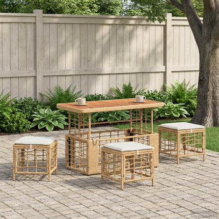 Trädgårdsmöbelset 4 pcs Natur och Vit Poly Rattan och Akaciaträ