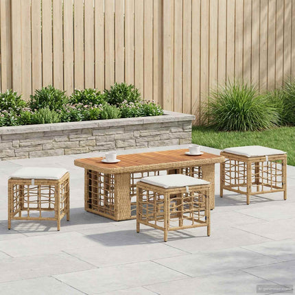 Trädgårdsmöbelset 4 pcs Natur och Vit Poly Rattan och Akaciaträ