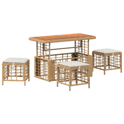 Trädgårdsmöbelset 4 pcs Natur och Vit Poly Rattan och Akaciaträ