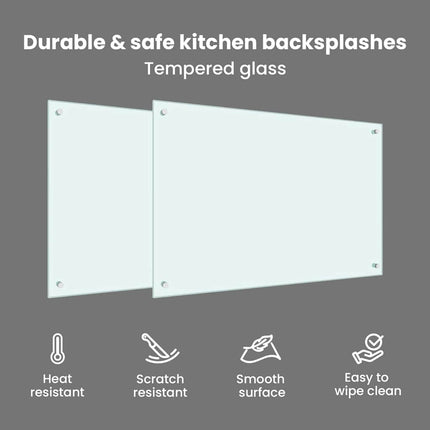 Köksskydd 2 st Vit 90 x 60 cm härdat glas