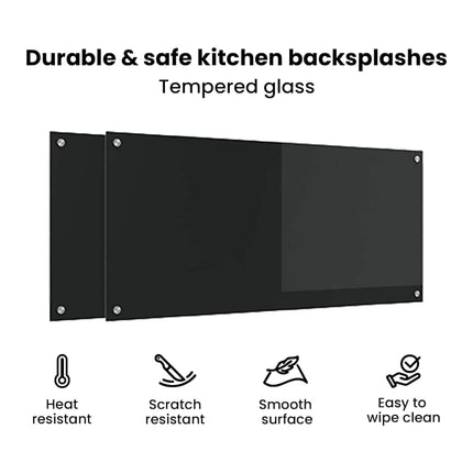 Köksskydd 2 pcs Svart 110 x 50 cm härdat glas