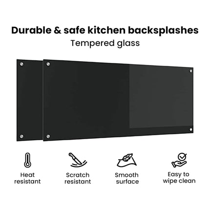 Köksskydd 2 pcs Svart 120 x 50 cm härdat glas